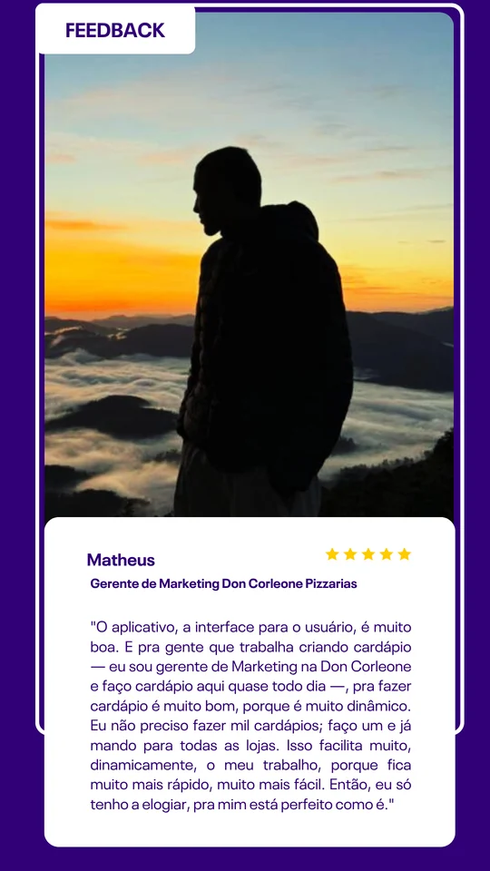 Depoimento em vídeo de Matheus, da Don Corleone Pizzarias